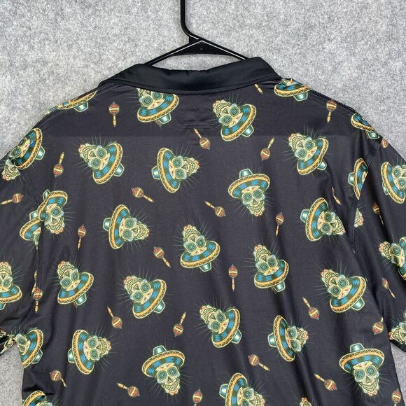 Rolo Golf Mens XXL Polo Shirt AOP Performance Golfer Skull Black Casual - Picture 10 of 10